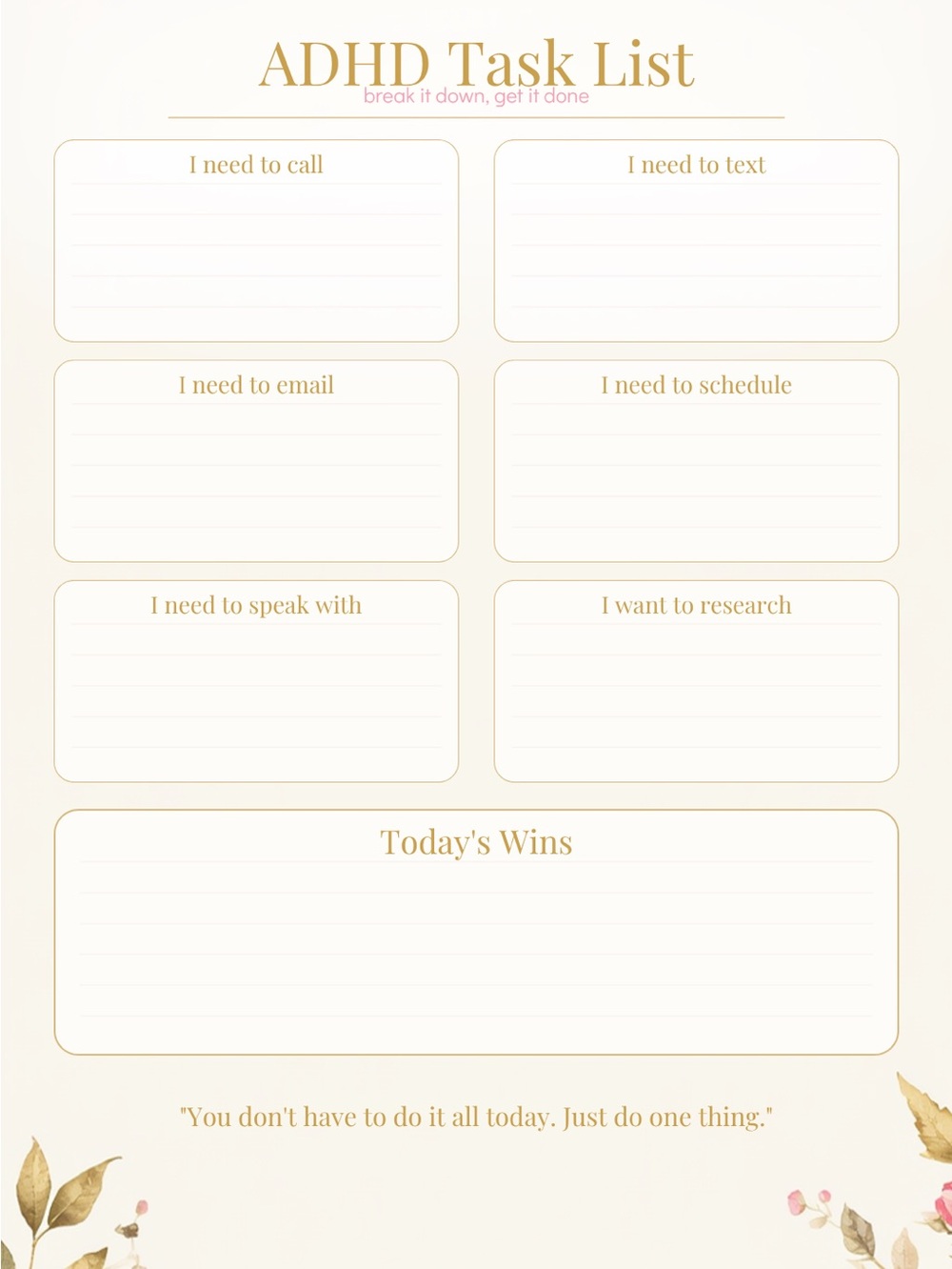 Floral Daily Planner Digital - Cream & Pink